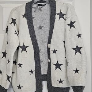 SHEIN Cream Cardigan with Charcoal Star Pattern